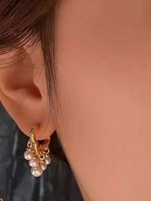 Pearl drop designer gold plated hoop earring for women 3