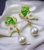 Green enamel western butterfly shape pearl drop gold plated earring for women