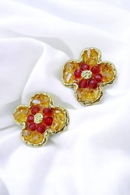 Stylish regular wear ruby studded gold plated korean stud earring for women 1