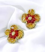 Stylish regular wear ruby studded gold plated korean stud earring for women