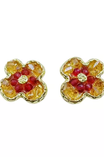 Stylish regular wear ruby studded gold plated korean stud earring for women