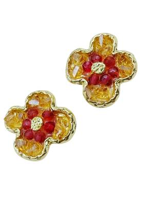 Stylish regular wear ruby studded gold plated korean stud earring for women 3