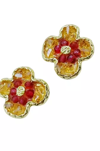 Stylish regular wear ruby studded gold plated korean stud earring for women