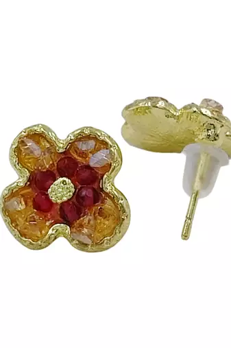 Stylish regular wear ruby studded gold plated korean stud earring for women