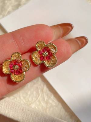 Stylish regular wear ruby studded gold plated korean stud earring for women 5