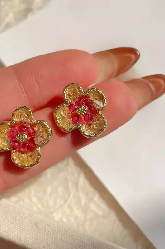 Stylish regular wear ruby studded gold plated korean stud earring for women