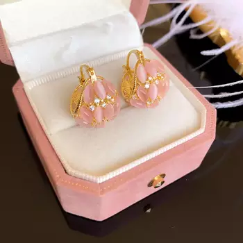 Gold plated indo-western designer hoop partywear pink stone earring for women 1