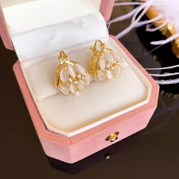 Gold plated indo-western designer hoop partywear white stone earring for women 1
