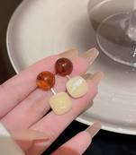 Contemporary yellow stone gold plated korean earring for women