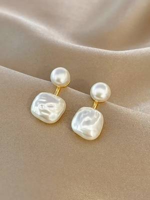 Contemporary white stone gold plated korean earring for women 1