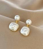 Contemporary white stone gold plated korean earring for women