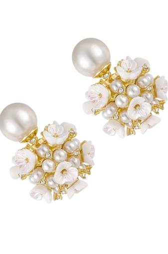 Contemporary white flower gold plated korean earring for women