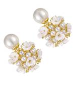 Contemporary white flower gold plated korean earring for women