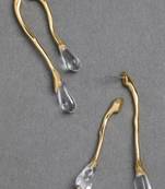 Contemporary crystal drop gold plated long korean earring for women