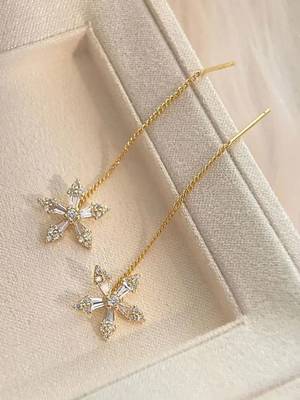 Gold plated cubic zirconia studded flower shape party earring for women 1