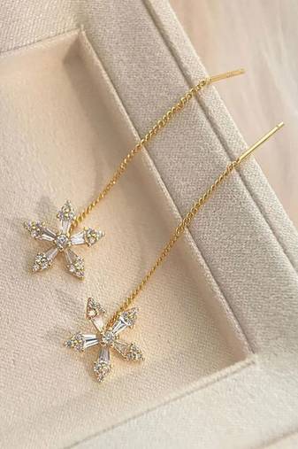 Gold plated cubic zirconia studded flower shape party earring for women