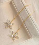 Gold plated cubic zirconia studded flower shape party earring for women