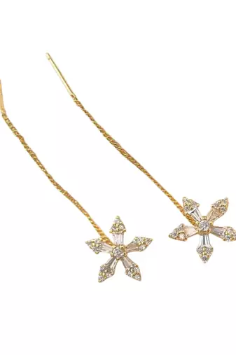 Gold plated cubic zirconia studded flower shape party earring for women