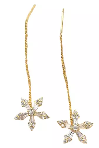 Gold plated cubic zirconia studded flower shape party earring for women