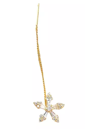 Gold plated cubic zirconia studded flower shape party earring for women