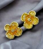Stylish regular wear yellow studded gold plated korean stud earring for women