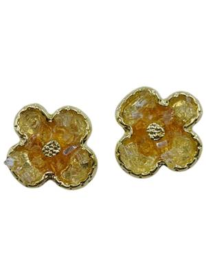 Stylish regular wear yellow studded gold plated korean stud earring for women 2