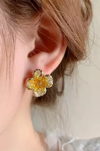 Stylish regular wear yellow studded gold plated korean stud earring for women