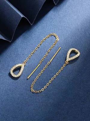 Gold plated cubic zirconia studded drop shape party earring for women 1
