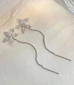 Silver plated cubic zirconia studded flower shape party earring for women