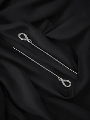 Silver plated cubic zirconia studded drop shape party earring for women 1