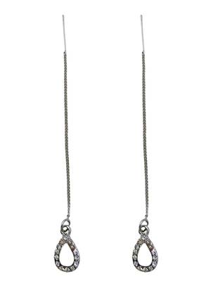 Silver plated cubic zirconia studded drop shape party earring for women 2