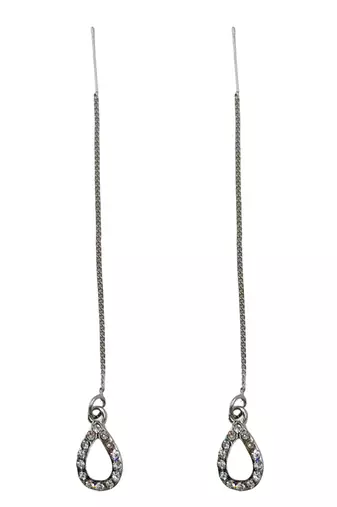 Silver plated cubic zirconia studded drop shape party earring for women