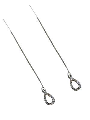 Silver plated cubic zirconia studded drop shape party earring for women 3