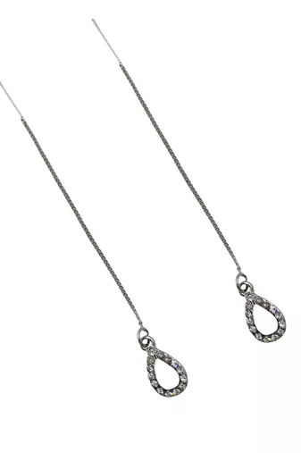 Silver plated cubic zirconia studded drop shape party earring for women