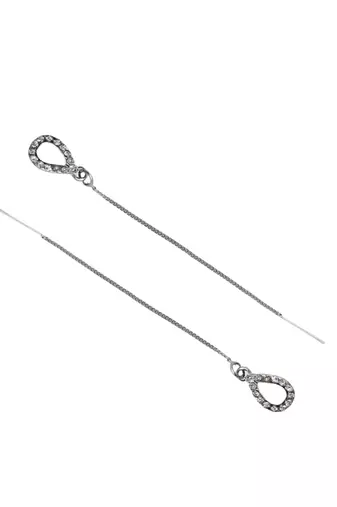 Silver plated cubic zirconia studded drop shape party earring for women