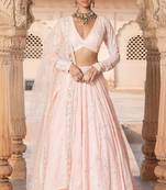 PEACH SEQUINE EMBROIDERY WORK SILK BLAND A LINE WEDDING WEAR LEHENGA CHOLI WITH DUPATTA.