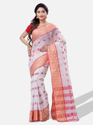 Women`s cotton white tant saree 1