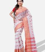 Women`s cotton white tant saree