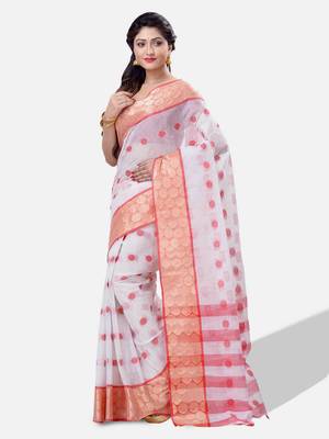 Women`s cotton white tant saree 2