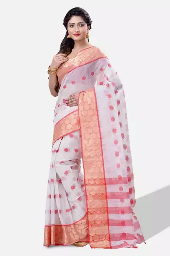 Women`s cotton white tant saree
