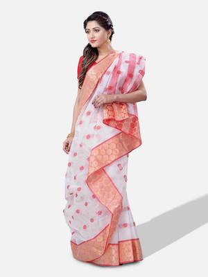 Women`s cotton white tant saree 3