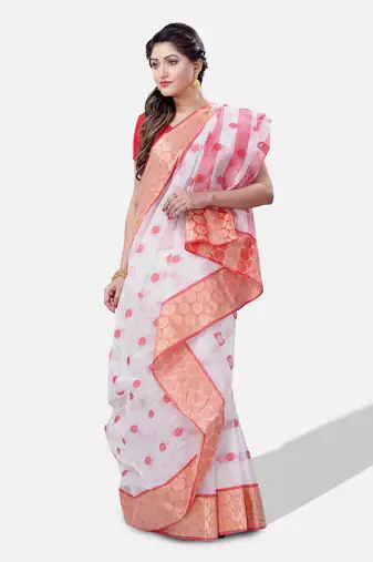 Women`s cotton white tant saree