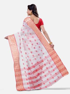 Women`s cotton white tant saree 4
