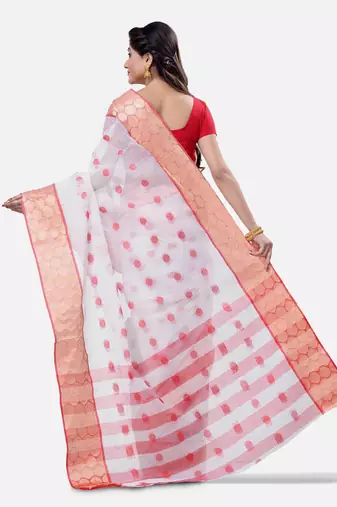 Women`s cotton white tant saree