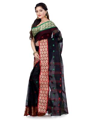 Women`s cotton navy blue tant saree 2