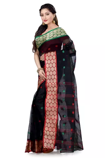 Women`s cotton navy blue tant saree