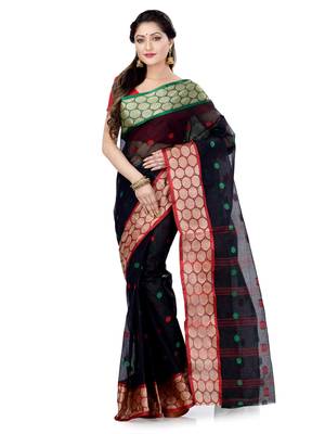 Women`s cotton navy blue tant saree 3