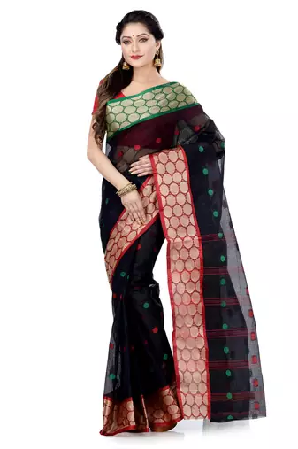Women`s cotton navy blue tant saree