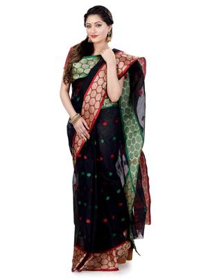 Women`s cotton navy blue tant saree 4