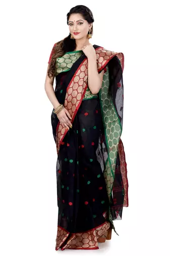 Women`s cotton navy blue tant saree